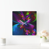 フローラモダン抽象芸術アートレッドブルーパターン#15 スクエア壁時計 (ホーム)