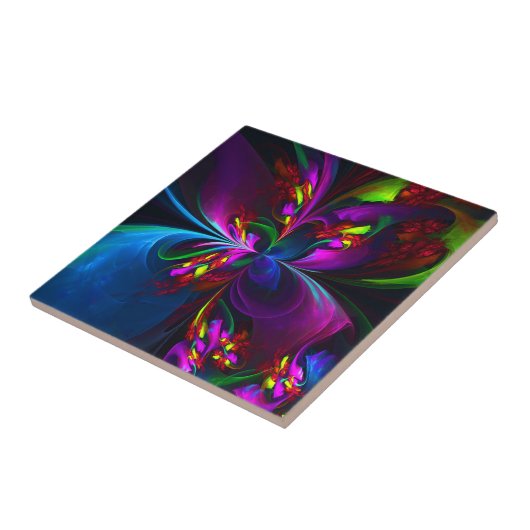 フローラモダン抽象芸術アートレッドブルーパターン#15 タイル (側面)