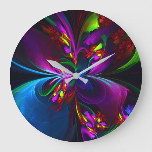 フローラモダン抽象芸術アートレッドブルーパターン#15 ラージ壁時計 (正面)