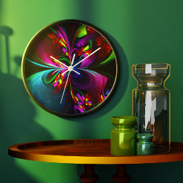 フローラモダン抽象芸術アートレッドブルーパターン#15 ラージ壁時計