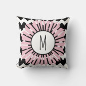 フローラモダン抽象芸術モノグラムピンクブラックシェブロン クッション (正面)