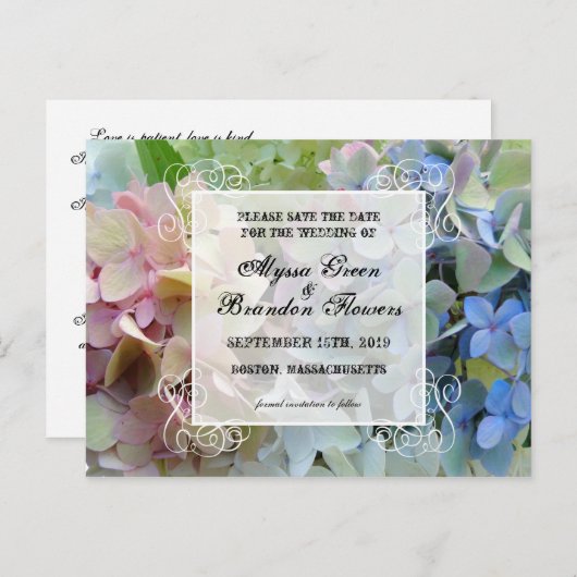 フローラモダン日付のポストカー結婚ドを保存 案内ポストカード (正面/裏面)