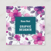 フローラモダン明るい赤紫色グリーン名刺 スクエア名刺 (正面)