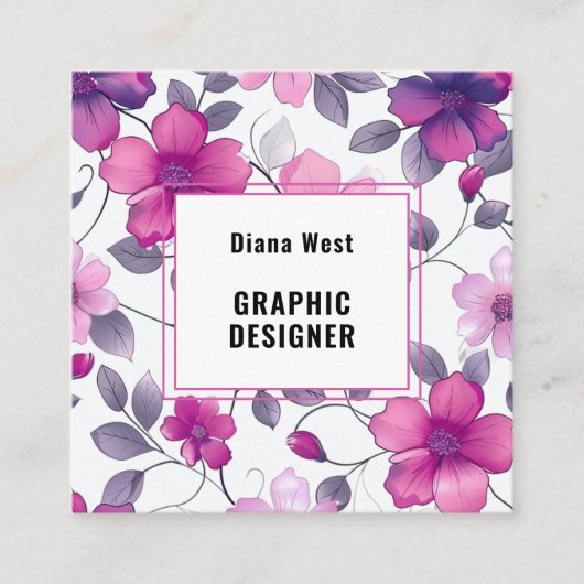 フローラモダン明るい赤紫色ピンク名刺 スクエア名刺 (正面)