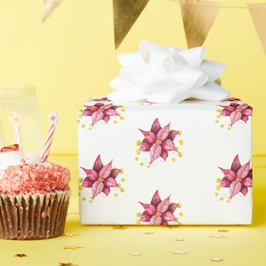 フローラモダン暖赤クリスマス ラッピングペーパー (誕生日パーティー)