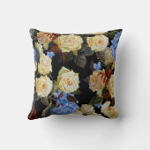 フローラモダン柄、白いバラ、青いあじさい クッション (裏面)