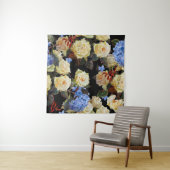 フローラモダン柄、白いバラ、青いあじさい タペストリー (インサイチュ)