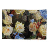 フローラモダン柄、白いバラ、青いあじさい 枕カバー (裏面)