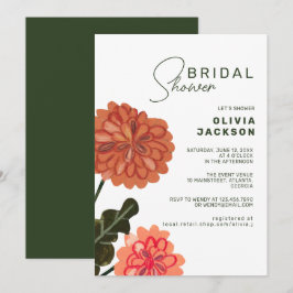 フローラモダン桃テラコッタグリーンブライダルシャワー 招待状