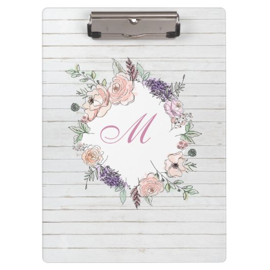 フローラモダン植物水彩白木 クリップボード (正面)