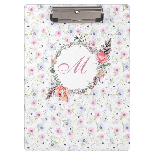 フローラモダン植物水彩花模様 クリップボード (正面)