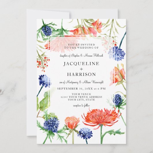 フローラモダン水カラーサマーコーラルムティスル 招待状 (正面)