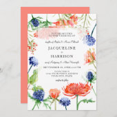 フローラモダン水カラーサマーコーラルムティスル 招待状 (正面/裏面)