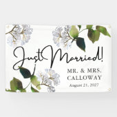 フローラモダン水彩たった今結婚しましたカーバナー 横断幕 (横)