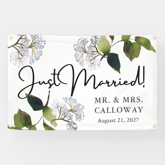 フローラモダン水彩たった今結婚しましたカーバナー 横断幕 (横)