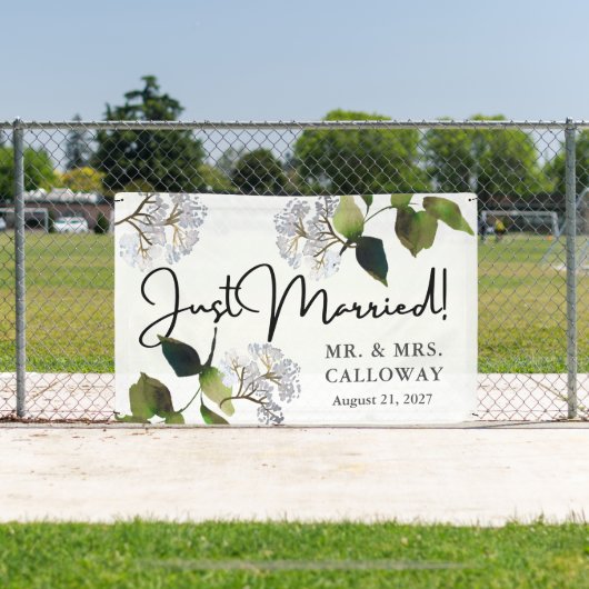 フローラモダン水彩たった今結婚しましたカーバナー 横断幕 (インサイチュ)