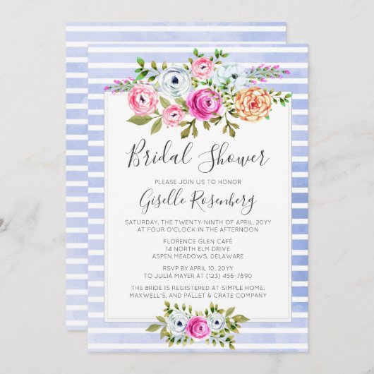 フローラモダン水彩ブライダルシャワー招待 招待状 (正面/裏面)