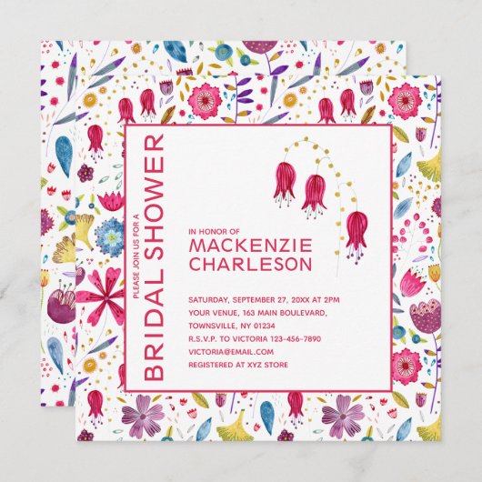 フローラモダン水彩ブライダルシャワー招待 招待状 (正面/裏面)