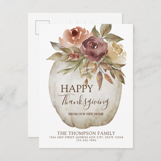 フローラモダン水彩白かぼちゃの移動 案内ポストカード (正面/裏面)