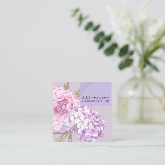 フローラモダン牡丹の花 スクエア名刺 (スタンド正面)