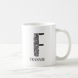 フローラモダン白黒イニシャルFと名前 コーヒーマグカップ