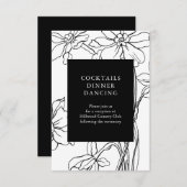 フローラモダン白黒ウェディングレセプション エンクロージャーカード (正面/裏面)