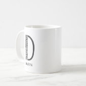 フローラモダン白黒IイニシャルDと名前 コーヒーマグカップ (正面左)
