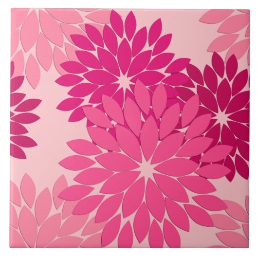 フローラモダン着物用プリント、コーラルピンク タイル (正面)