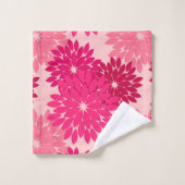 フローラモダン着物用プリント、コーラルピンク バスタオルセット (ウォッシュタオル)