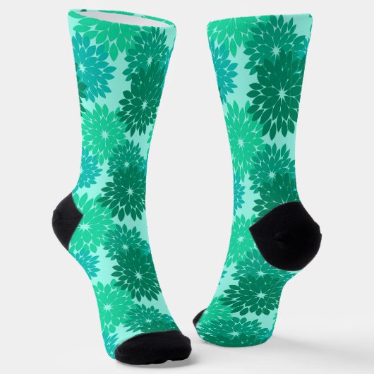 フローラモダン着物用プリント、ターコイズ、ティール（緑がかった色）、アクア ソックス (傾斜あり)