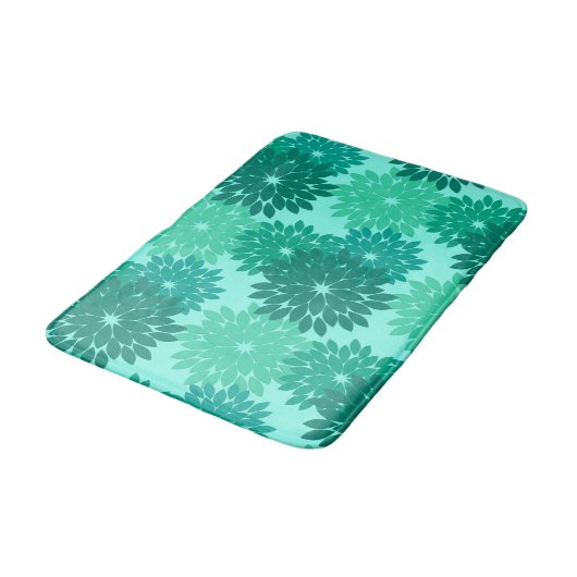 フローラモダン着物用プリント、ターコイズ、ティール(緑がかった色)、アクア バスマット (アングル)