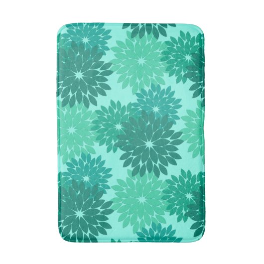 フローラモダン着物用プリント、ターコイズ、ティール(緑がかった色)、アクア バスマット (正面縦)