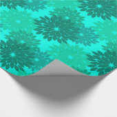 フローラモダン着物用プリント、ターコイズ、ティール（緑がかった色）、アクア ラッピングペーパー (角)