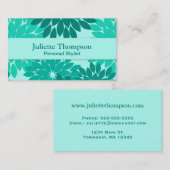 フローラモダン着物用プリント、ターコイズ、ティール(緑がかった色)、アクア 名刺 (正面/裏面)
