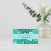 フローラモダン着物用プリント、ターコイズ、ティール(緑がかった色)、アクア 名刺 (スタンド正面)