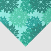 フローラモダン着物用プリント、ターコイズ、ティール（緑がかった色）、アクア 薄葉紙 (詳細)