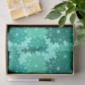 フローラモダン着物用プリント、ターコイズ、ティール（緑がかった色）、アクア 薄葉紙 (ギフト)