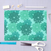 フローラモダン着物用プリント、ターコイズ、ティール（緑がかった色）、アクア 薄葉紙 (クラフト)