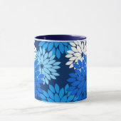 フローラモダン着物用プリント、ブルー、アクア&ネイビー マグカップ (中央)