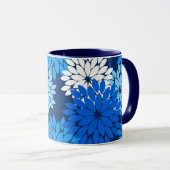 フローラモダン着物用プリント、ブルー、アクア&ネイビー マグカップ (正面右)