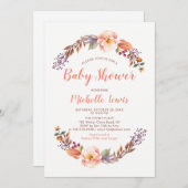 フローラモダン秋ガールベビーシャワー招待状 招待状 (正面/裏面)