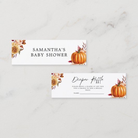 フローラモダン秋ベビーシャワーおむつラッフル スキニー名刺 (正面/裏面)