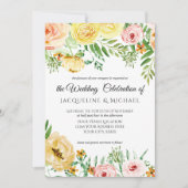 フローラモダン秋w赤面イエローピーチバラリーフ 招待状 (正面)