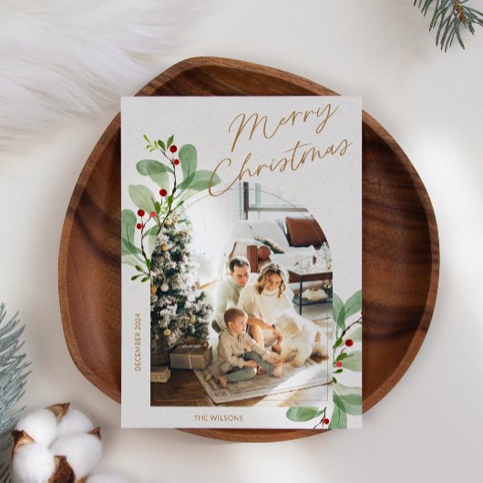 フローラモダン素朴写真クリスマス シーズンカード