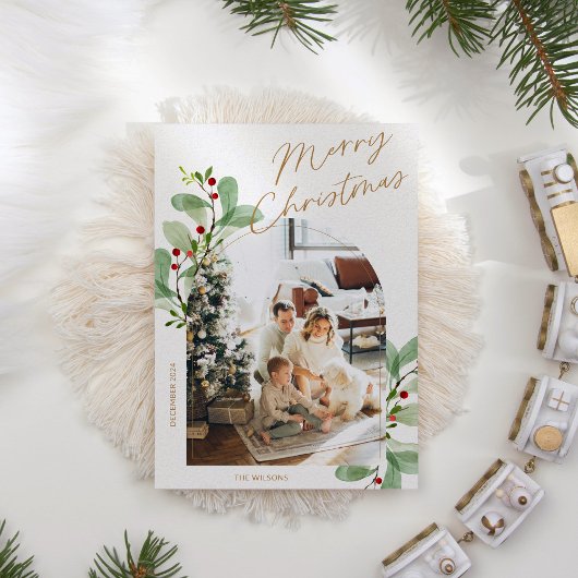 フローラモダン素朴写真クリスマス シーズンカード