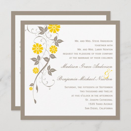 フローラモダン結婚式招待状-マスタード 招待状 (正面/裏面)