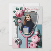 フローラモダン聴診器の卒業式への招待 サンキューカード (裏面)