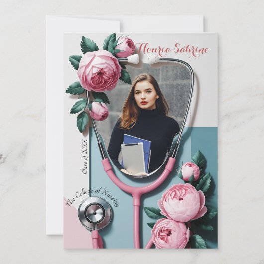 フローラモダン聴診器の卒業式への招待 サンキューカード (裏面)