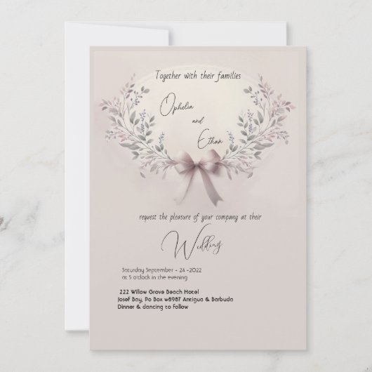 フローラモダン色結婚タイポグラフィ 招待状 (正面)