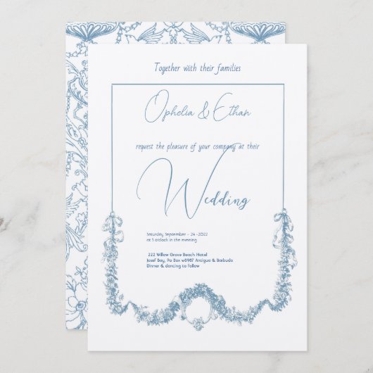 フローラモダン色結婚タイポグラフィ 招待状 (正面/裏面)